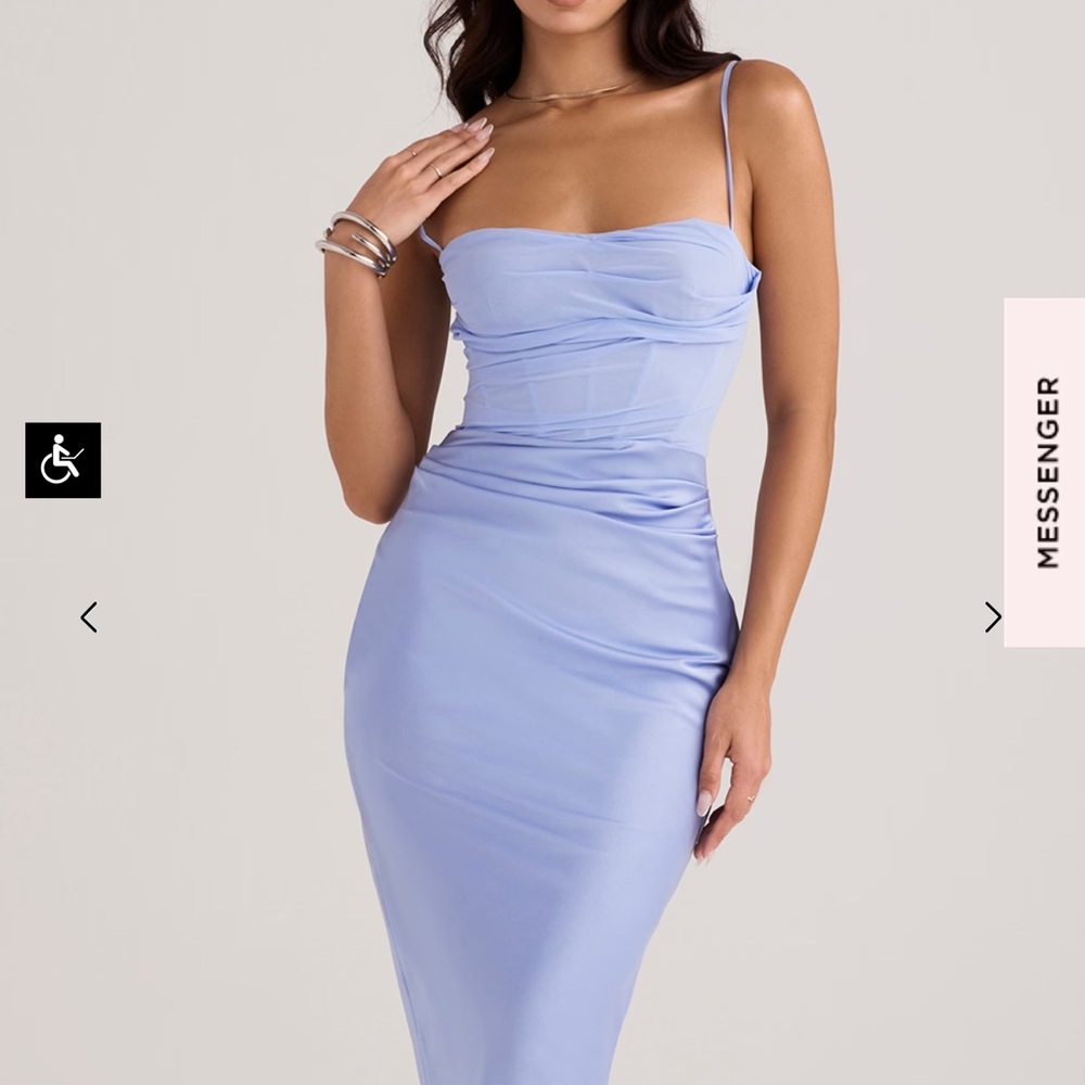 House of CB Blue Ruched Bodycon Midi Dress
